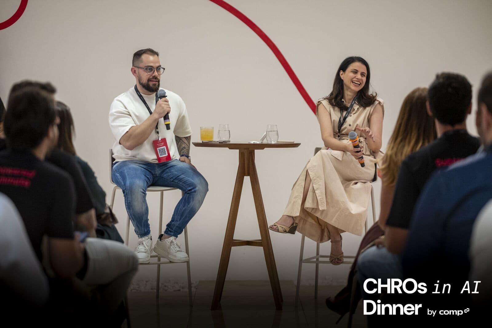 On-stage conversation between two dinner participants
